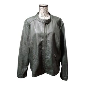 a.n.a Olive Green Faux Leather Zip-Front Jacket Size XXL